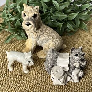Schnauzer Dog Figures Statue‎ Collection Lot of 3 Resin Ceramic Playful